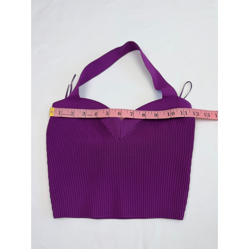 Babaton Sculpt Knit Halter Top Purple V-Neck Ribbed‎ Cropped Tank Small - Picture 8 of 8